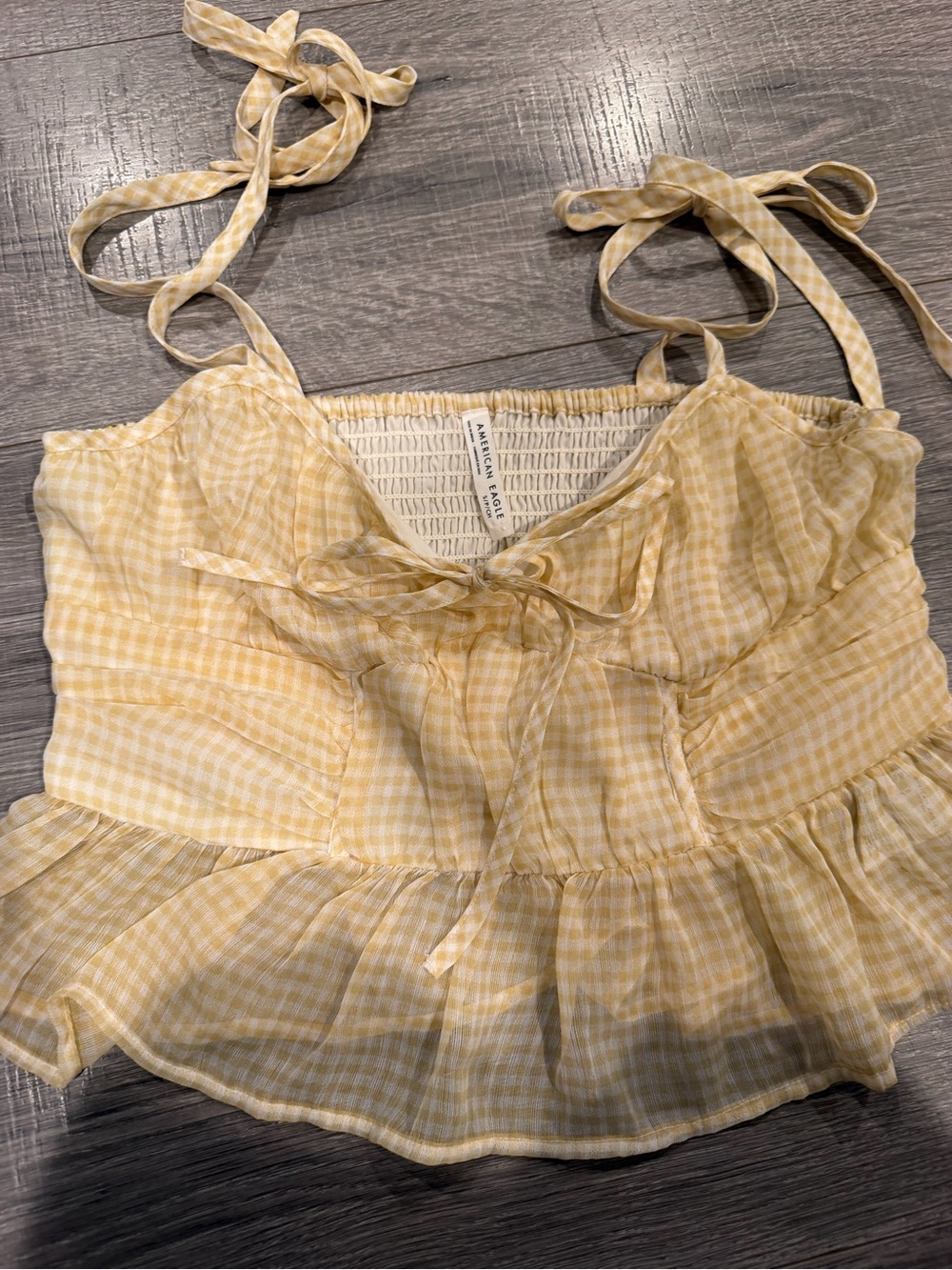American Eagle Outfitters Yellow Gingham Tie-Strap Peplum Camisole